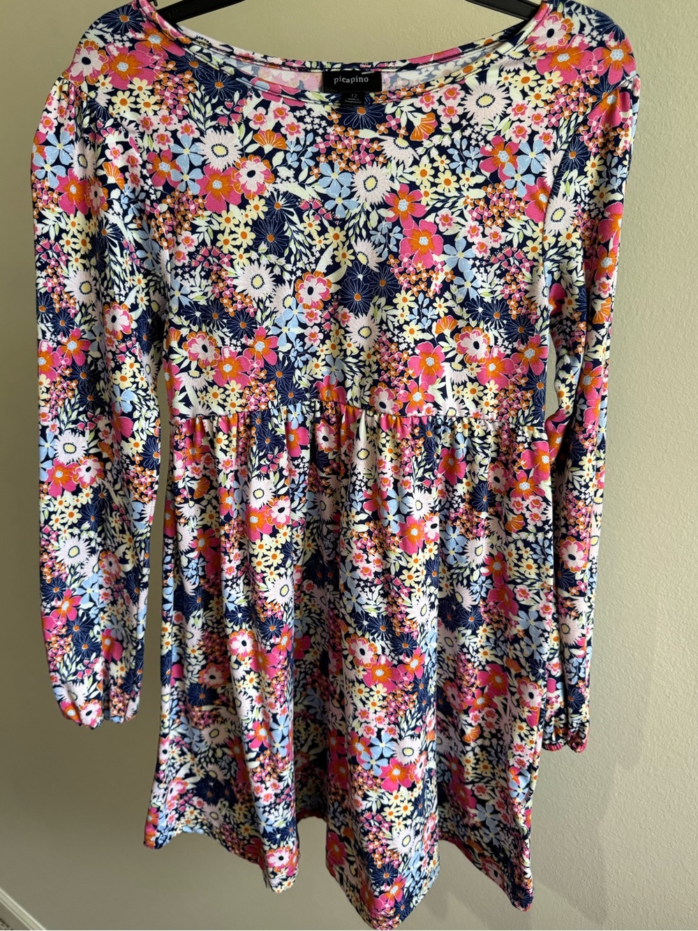 Picapino Floral Long Sleeve Tunic Dress - Navy & Pink Floral